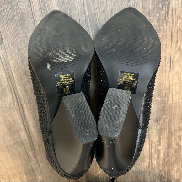 Soda Black Ankle Boots Rhinestone Studs Cowboy Booties Zipper Winter Party Eve 8 - Picture 12 of 13